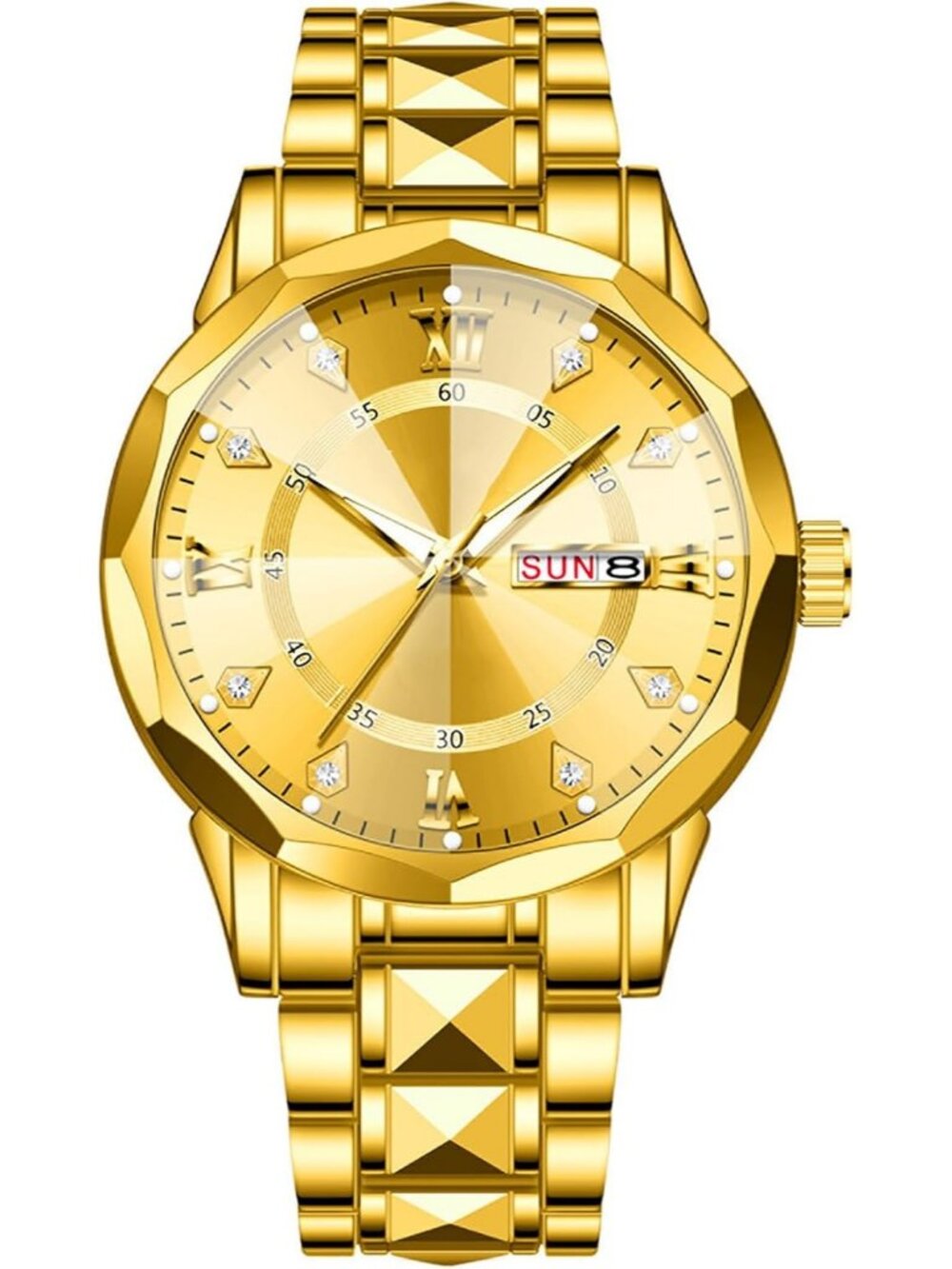 Men's Gold Stainless Steel Waterproof Luxury Luminous Rhinestone Dress Watches